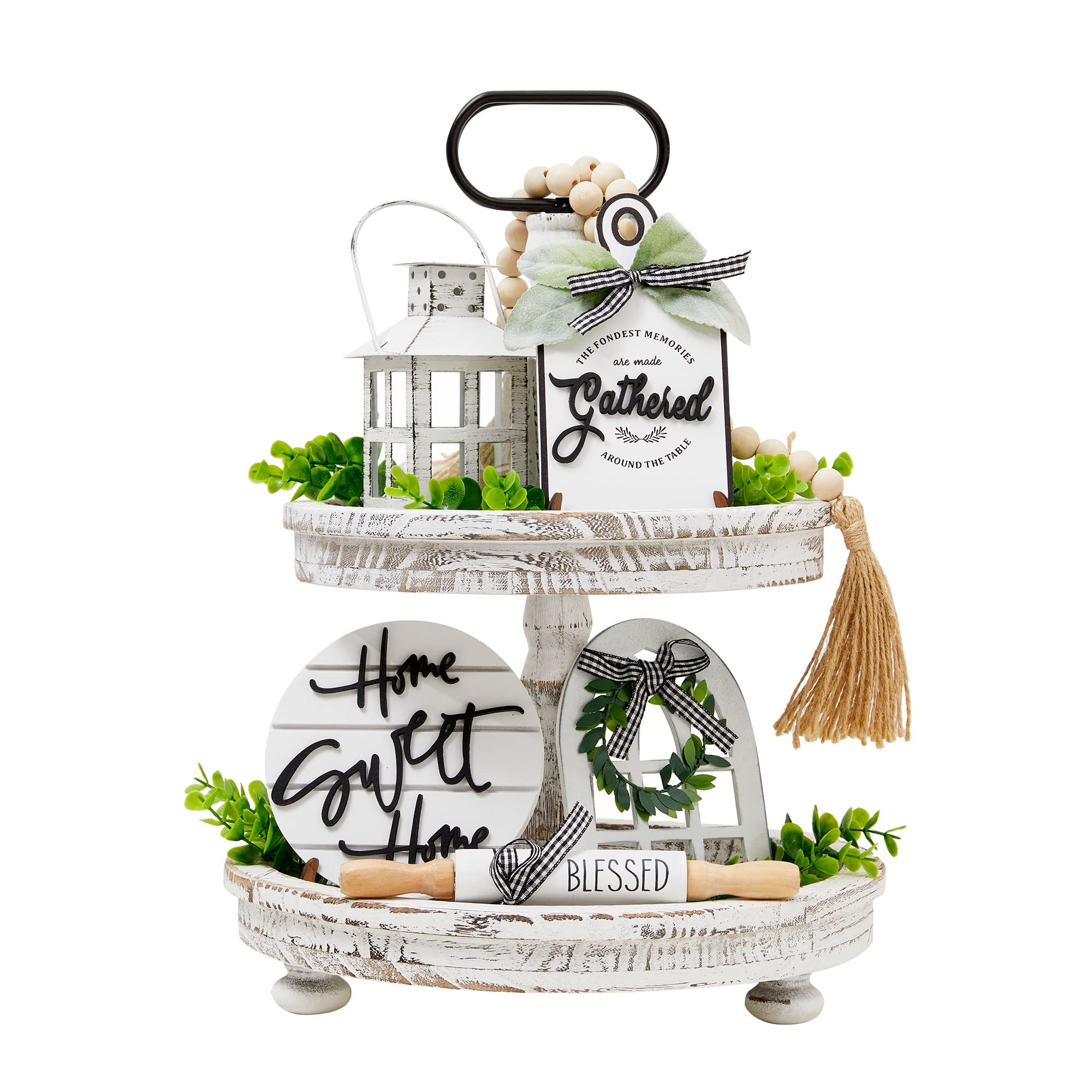 Houmury lantern decor adds warm farmhouse ambiance to tiered tray displays