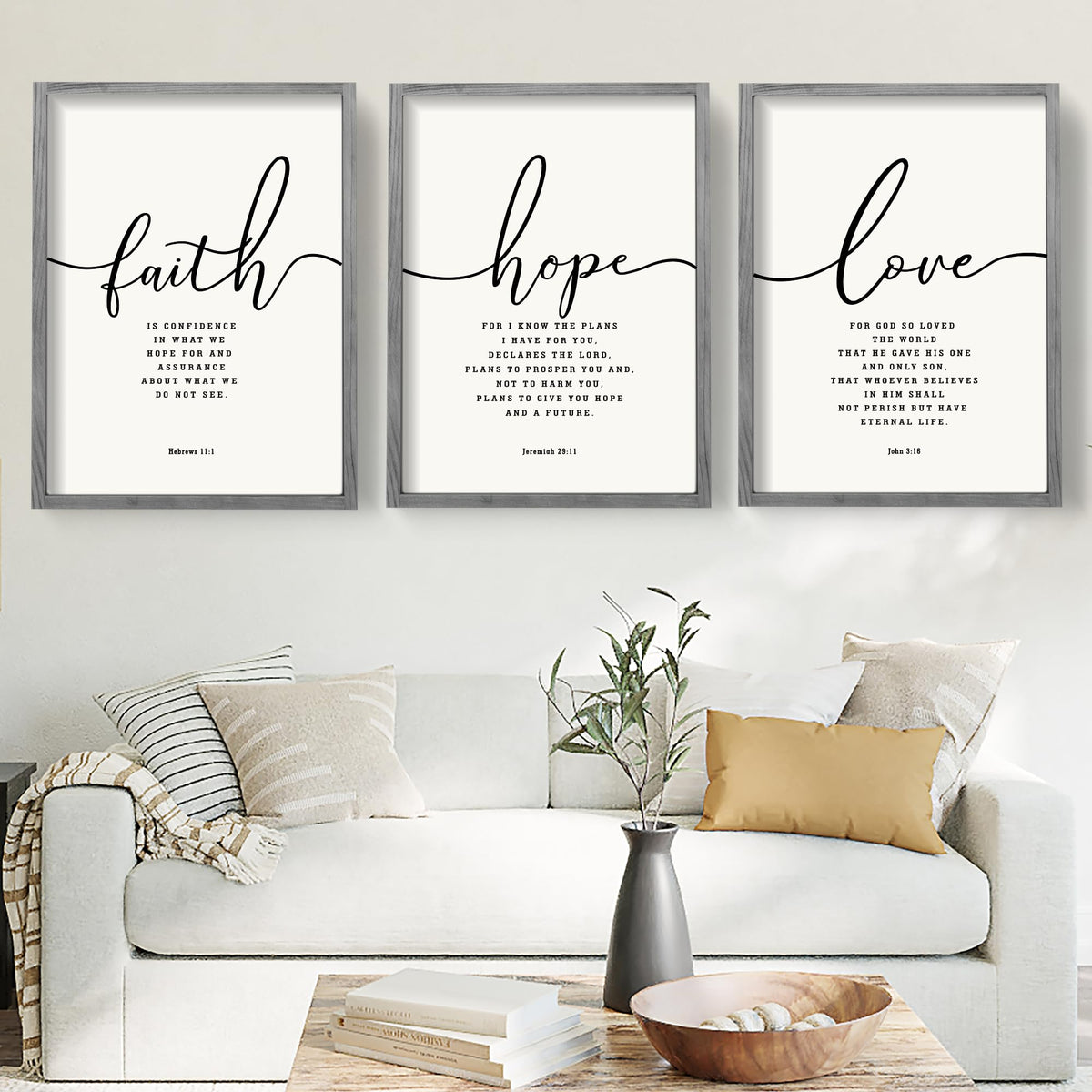 Houmury 11x14 grey framed Bible verses wall decor enhances living room ambiance