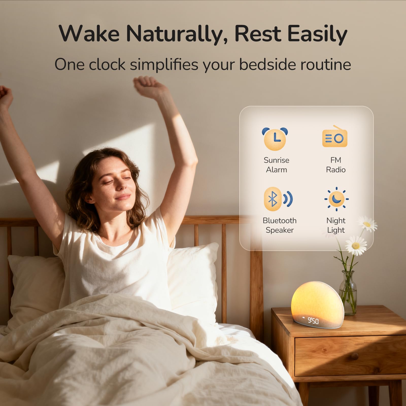 HOUSBAY Bluetooth speaker and night light setup for relaxing evenings