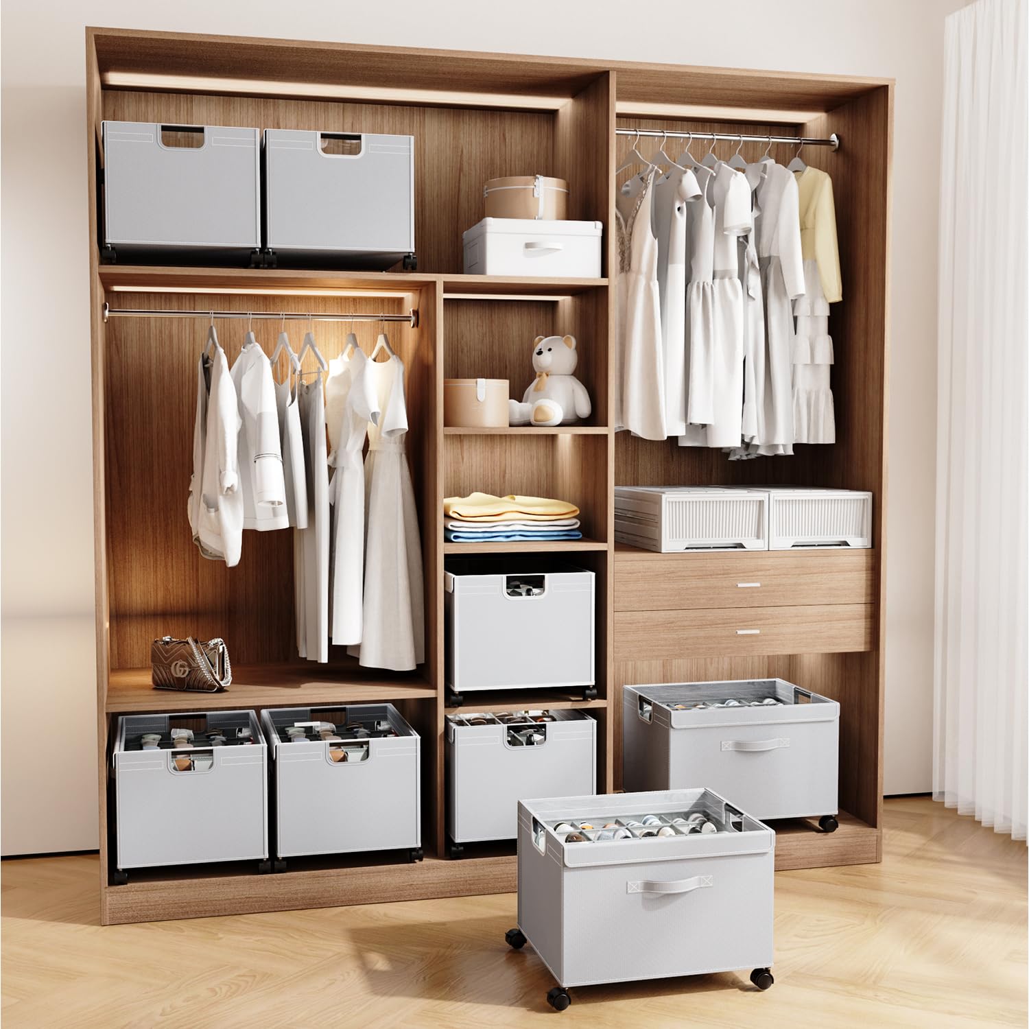 HOUSE AGAIN mobile storage enables easy reorganization under beds.