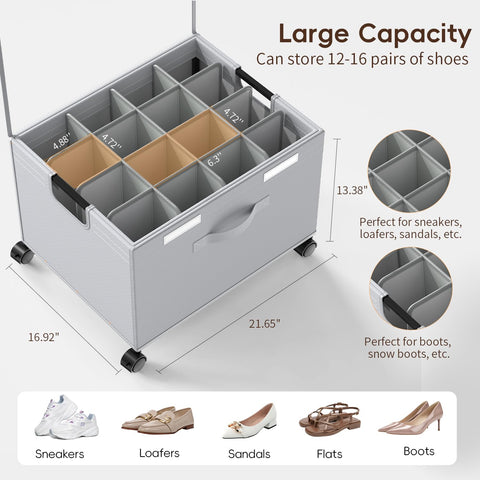 HOUSE AGAIN wheel-equipped shoe organizer demonstrates easy movement with brakes.