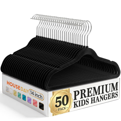 House Day 14-inch kids velvet hangers keep outfits neatly aligned and secure.