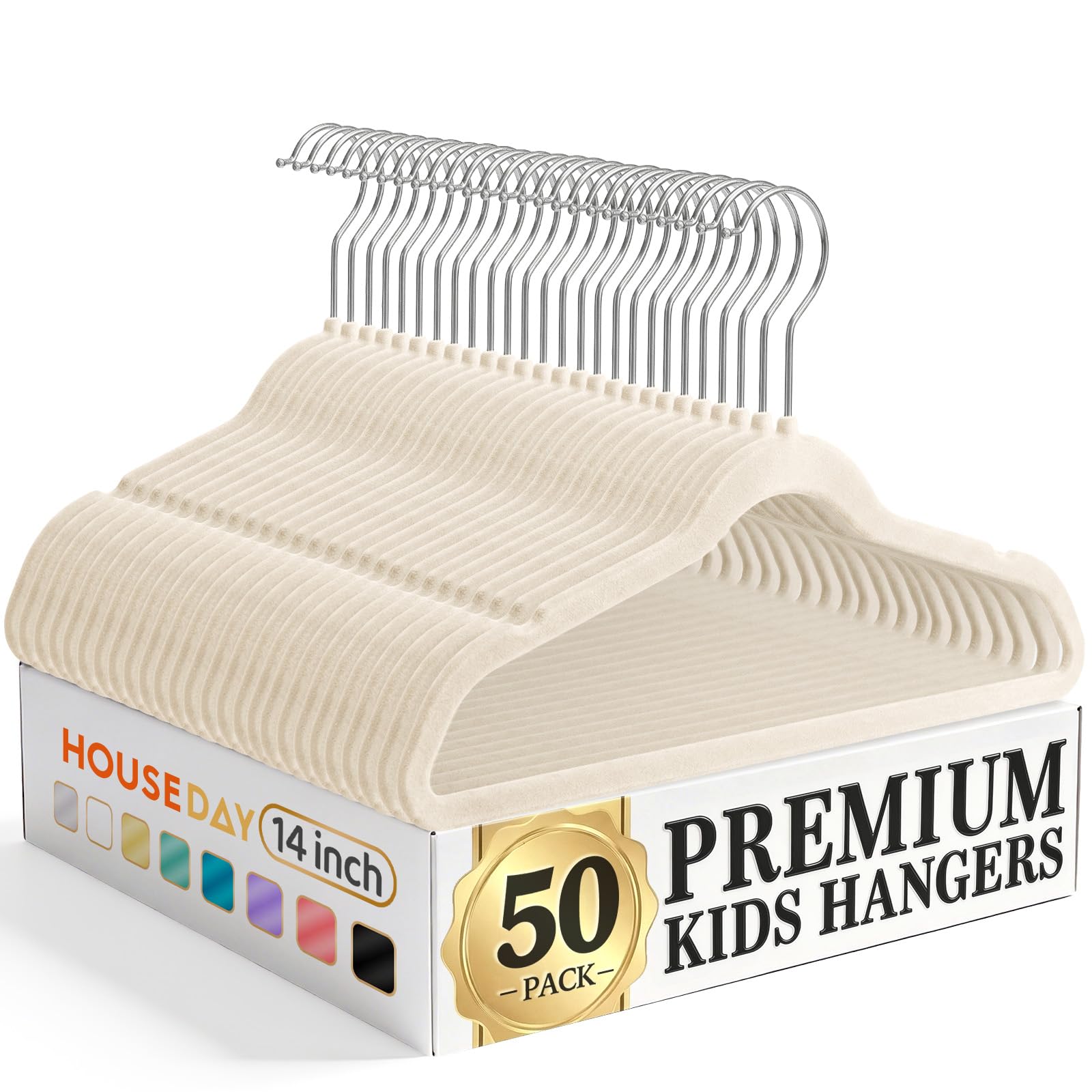 HOUSE DAY 14inch kids velvet hangers pack keeps outfits organized and protected.