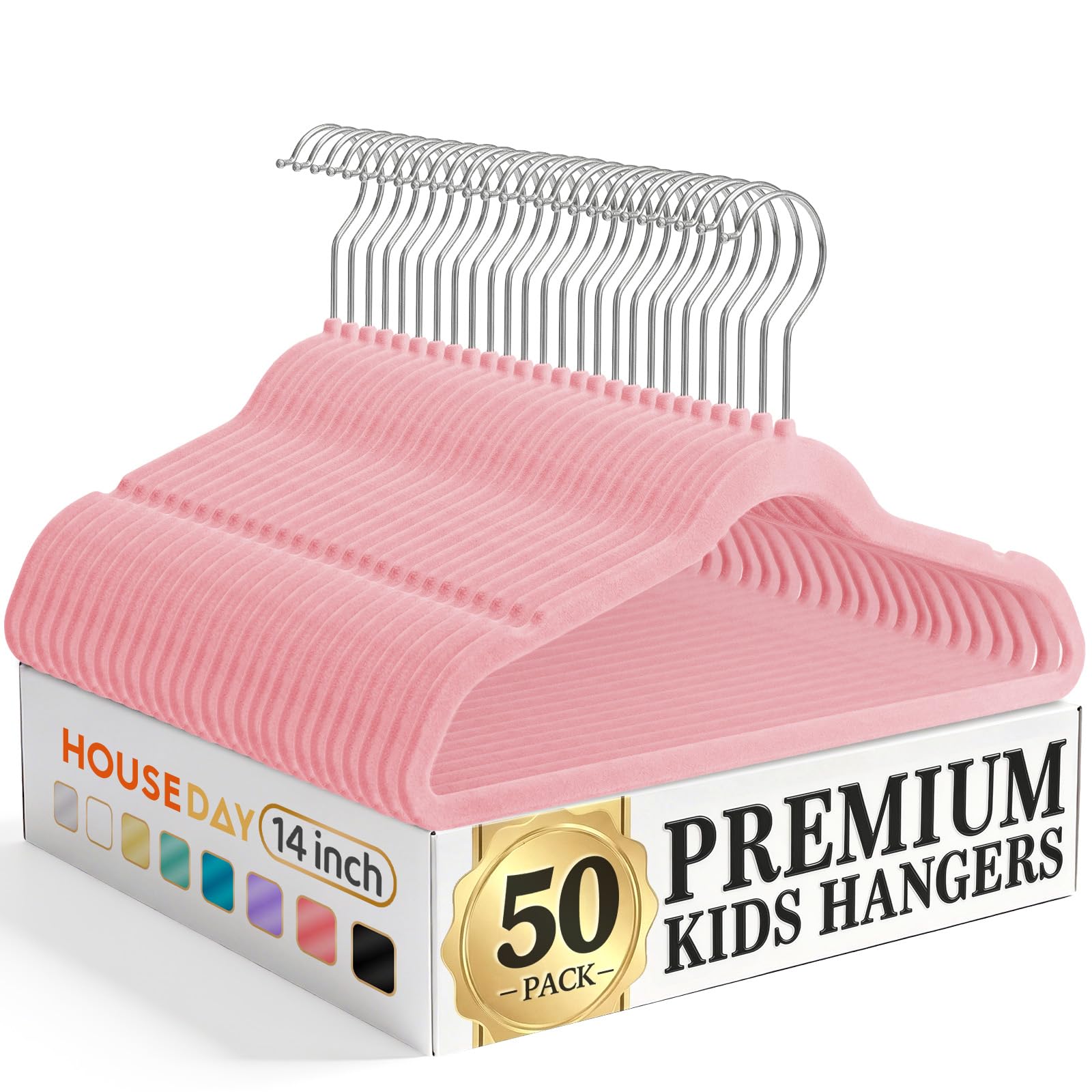 House Day 14-Inch velvet hangers pink securely hold kids tops and dresses