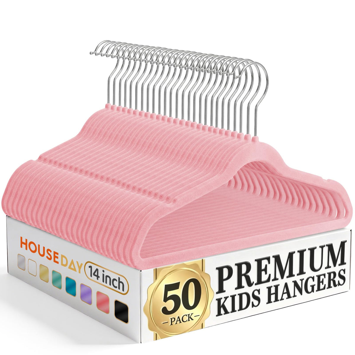 House Day 14-Inch velvet hangers pink securely hold kids tops and dresses