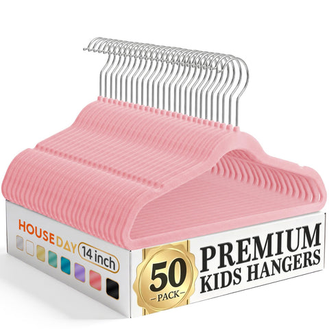 House Day 14-Inch velvet hangers pink securely hold kids tops and dresses