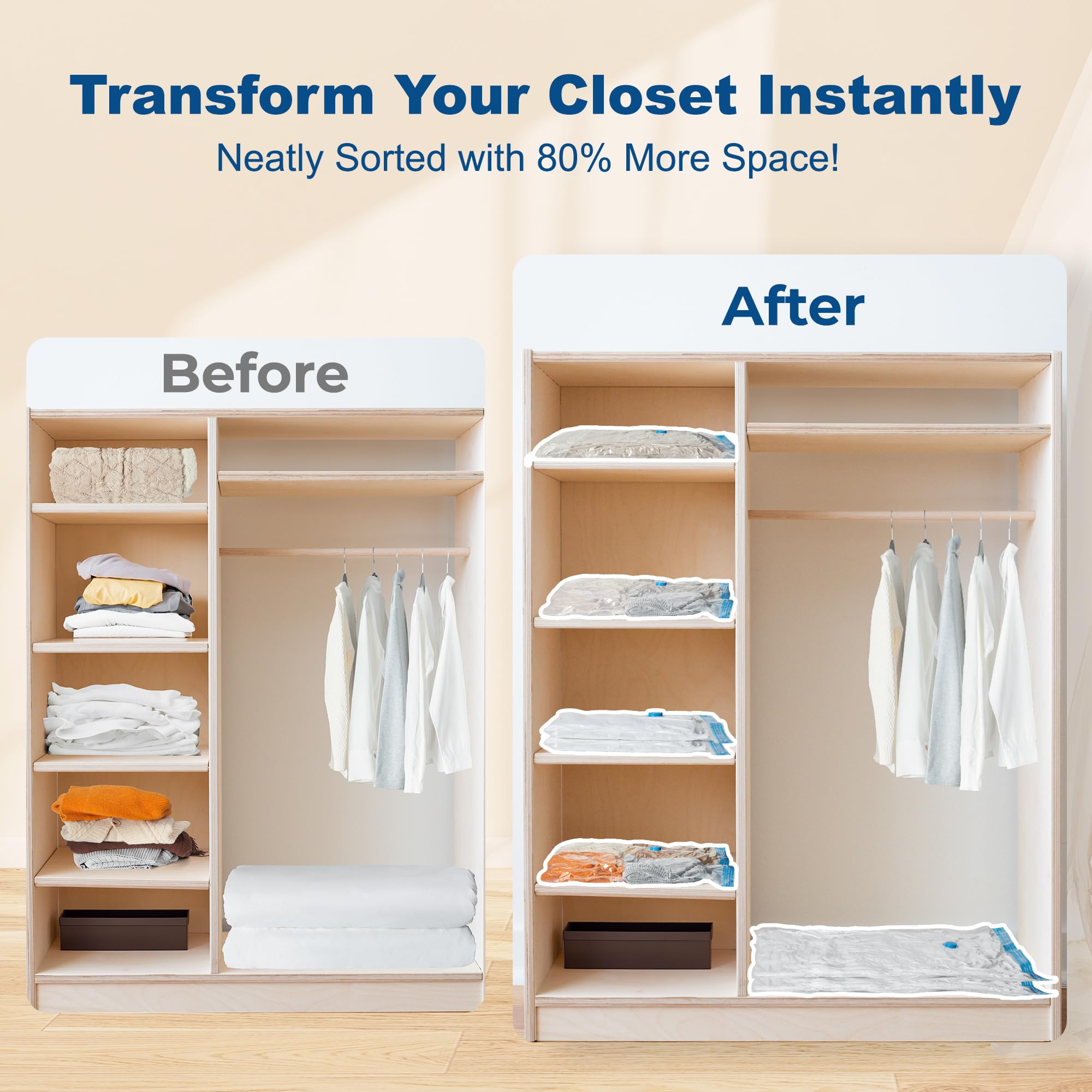 House Day 30-pack six sizes configuration helps organize clothing and bedding.