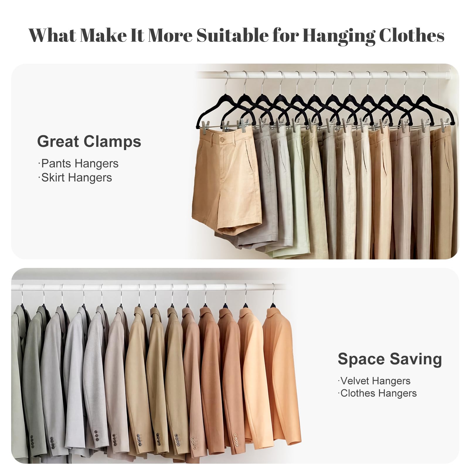 HOUSE DAY adjustable-clip velvet-hangers featuring adjustable clips for skirts and pants.