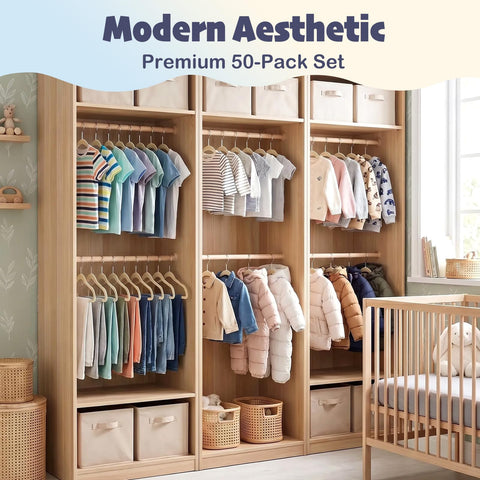HOUSE DAY velvet baby hanger pack display for organized wardrobes.