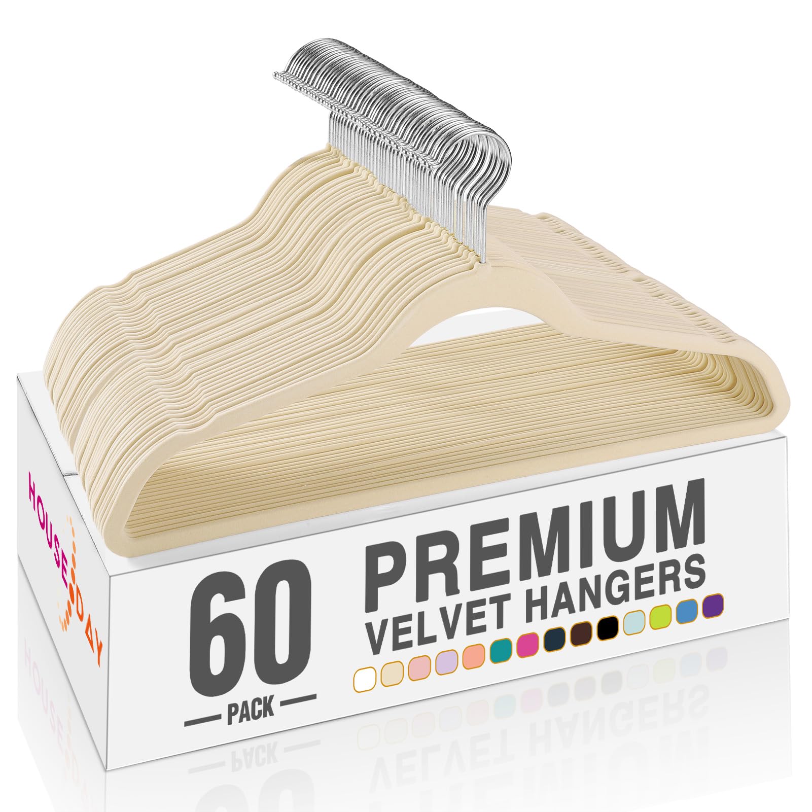 House Day beige velvet hanger 60-pack for organized closet storage and garment care
