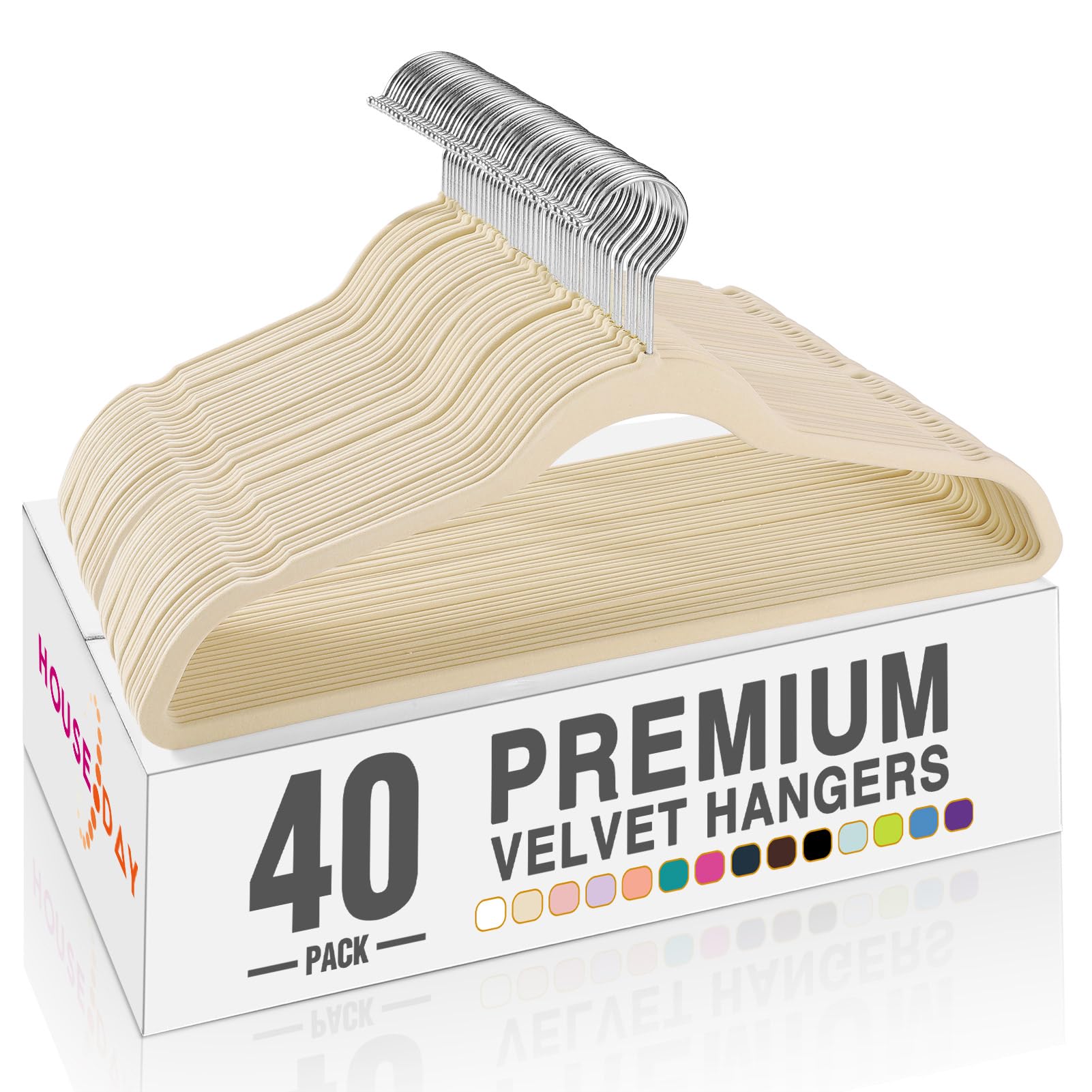 HOUSE DAY beige velvet hangers with ultra-thin profile to save closet space