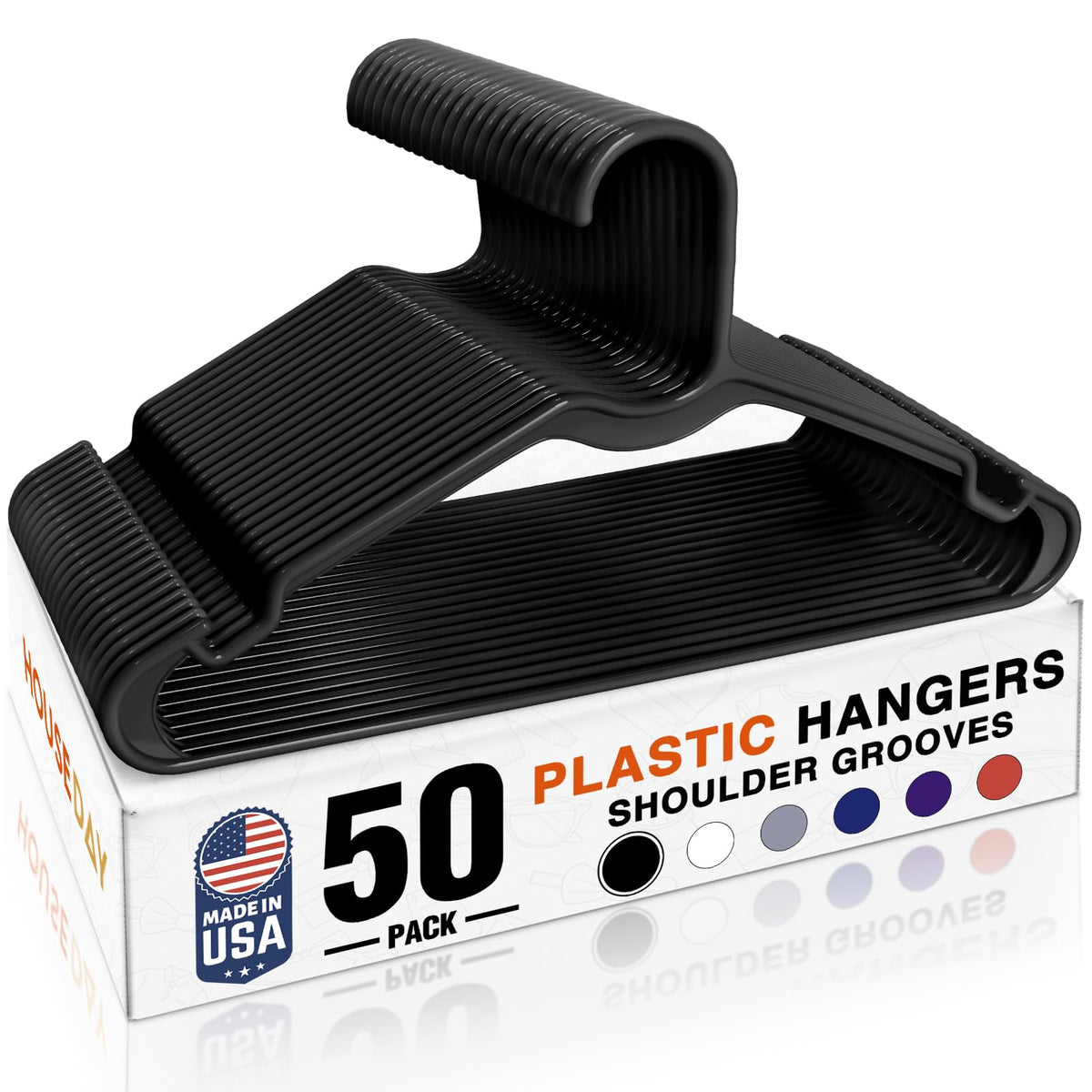HOUSE DAY black plastic hanger with 50-pack for space-saving closet organization