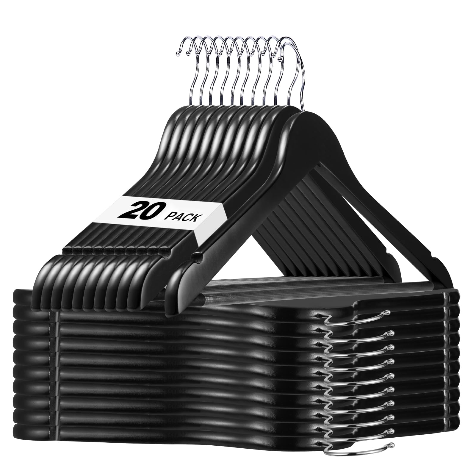 HOUSE DAY black wooden hanger 20-pack supports heavy coats without bending