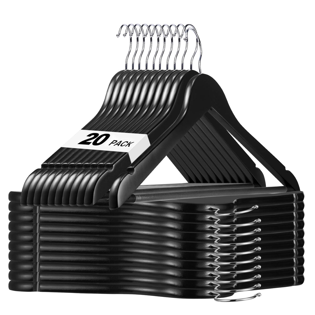 HOUSE DAY black wooden hanger 20-pack supports heavy coats without bending