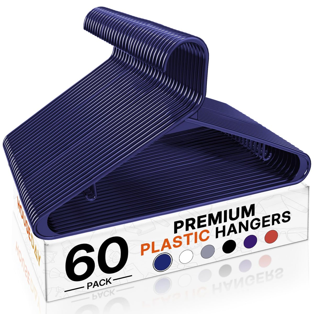 HOUSE DAY blue plastic hangers for 60-pack organization and fabric protection