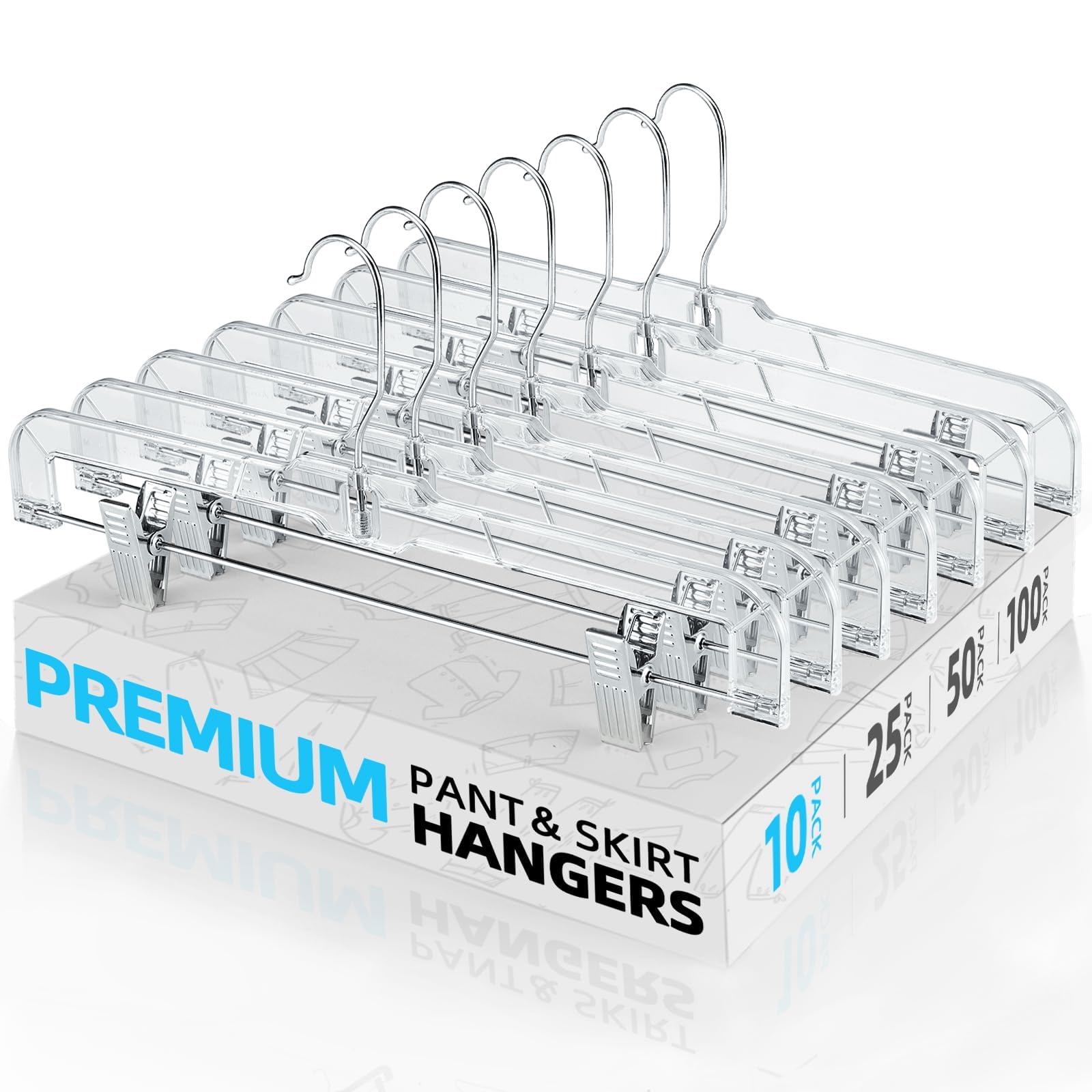 HOUSE DAY clear skirt hanger with clips shows slip-resistant cushions and secure grip.