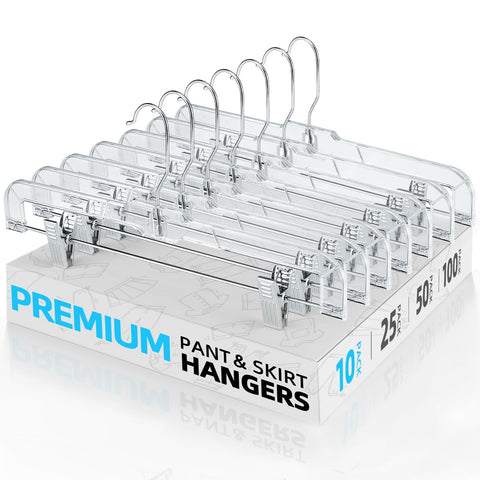 HOUSE DAY clear skirt hanger with clips shows slip-resistant cushions and secure grip.