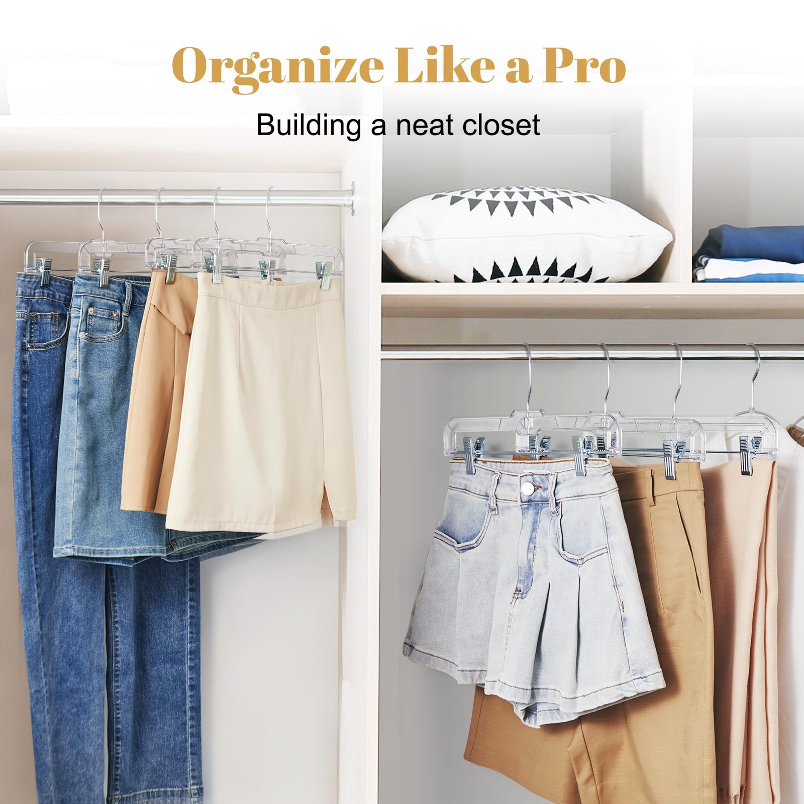 HOUSE DAY clip hangers ideal for coats, skirts, and shorts in busy wardrobes.