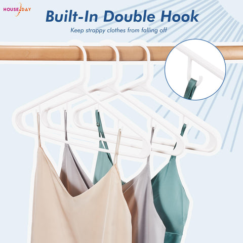 HOUSE DAY contoured-shoulders hanger preserves garment shape and minimizes wrinkles.