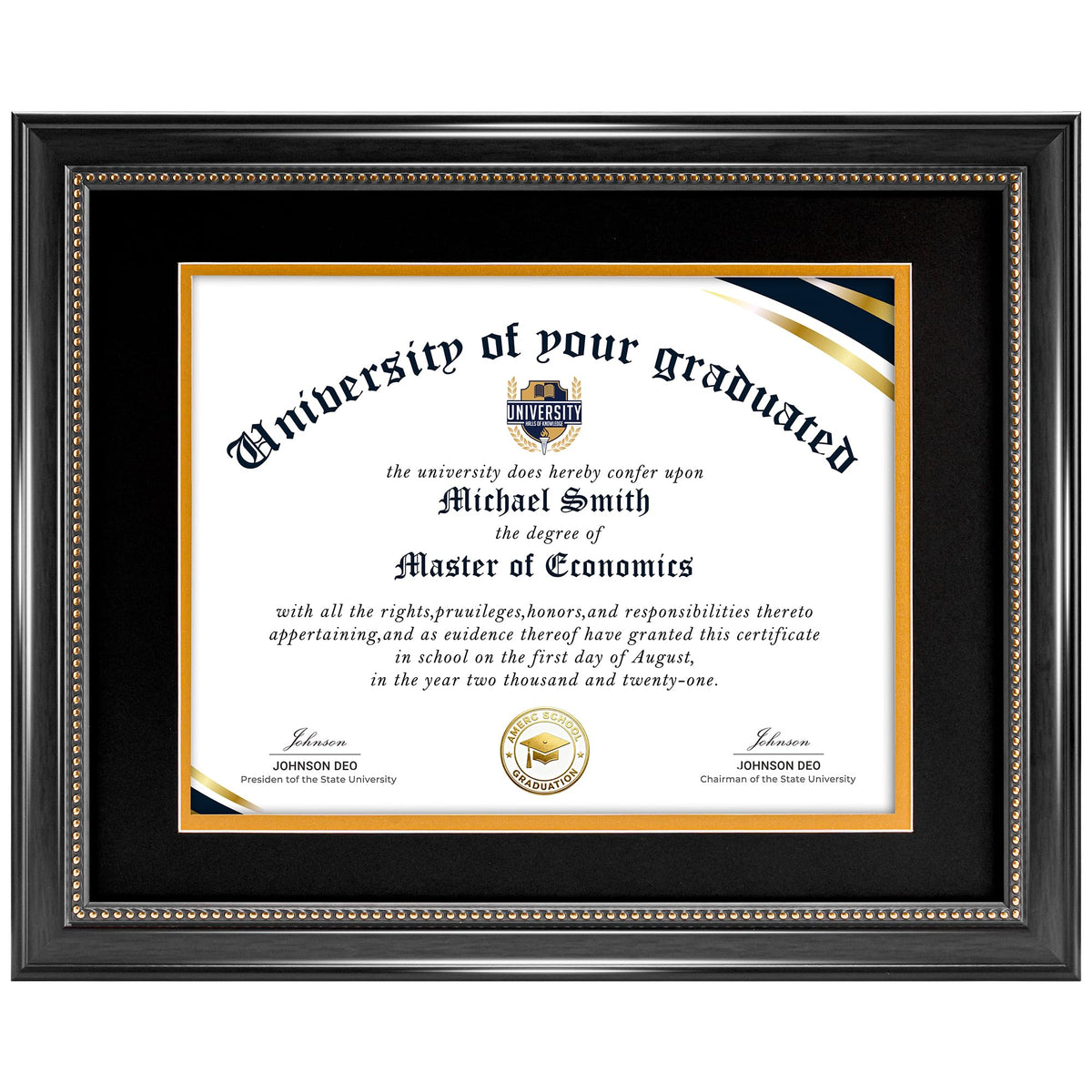 House Day 11x14 frame with mat for an elegant, dust-free diploma display.