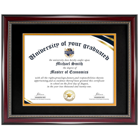 House Day diploma frame 11x14 with mat in mahogany gold finish showcasing certificates