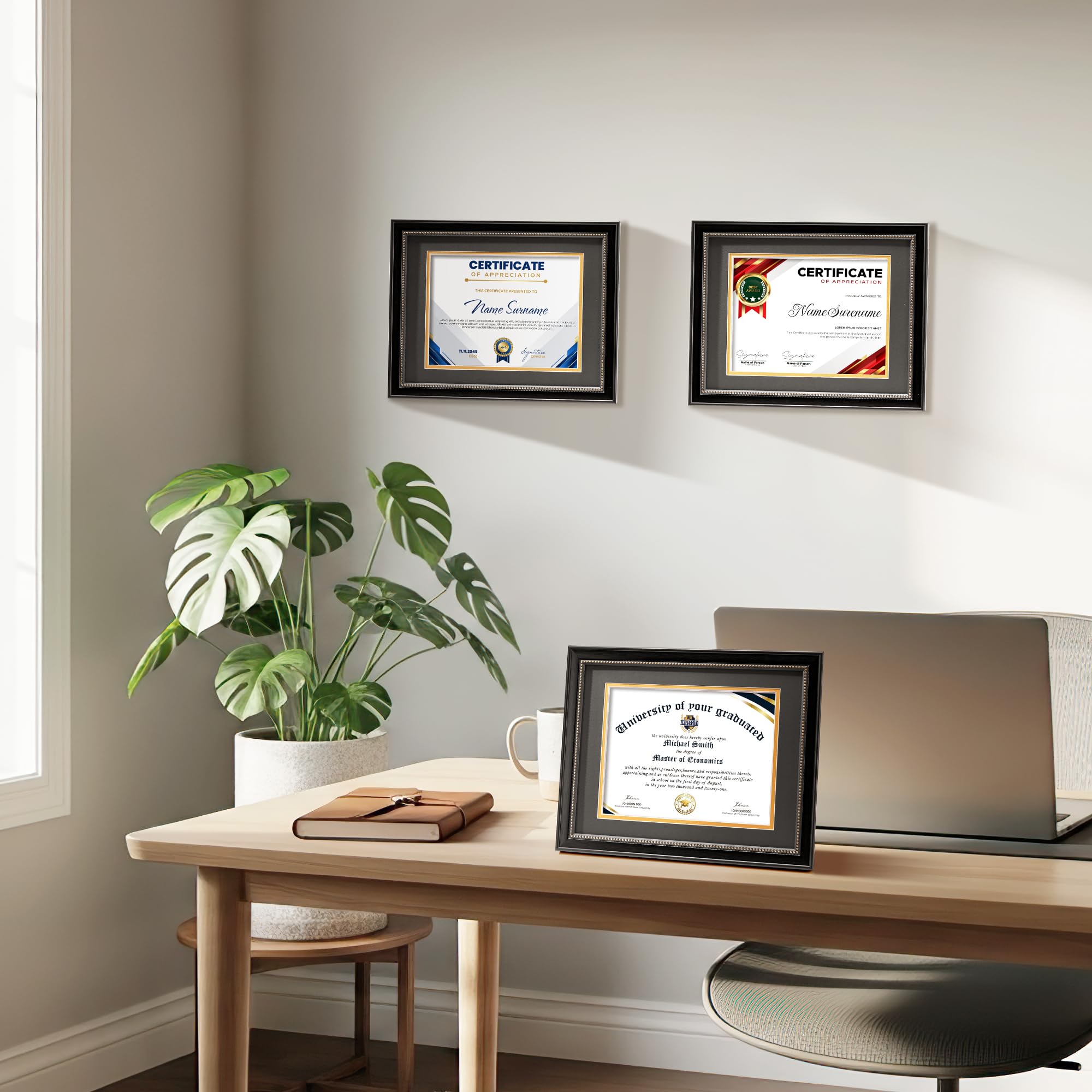 House Day 8-5x11 frame with mat protects certificates with an acid-free mat.