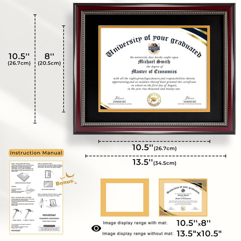 House Day mahogany frame with gold beads adds subtle elegance to diplomas