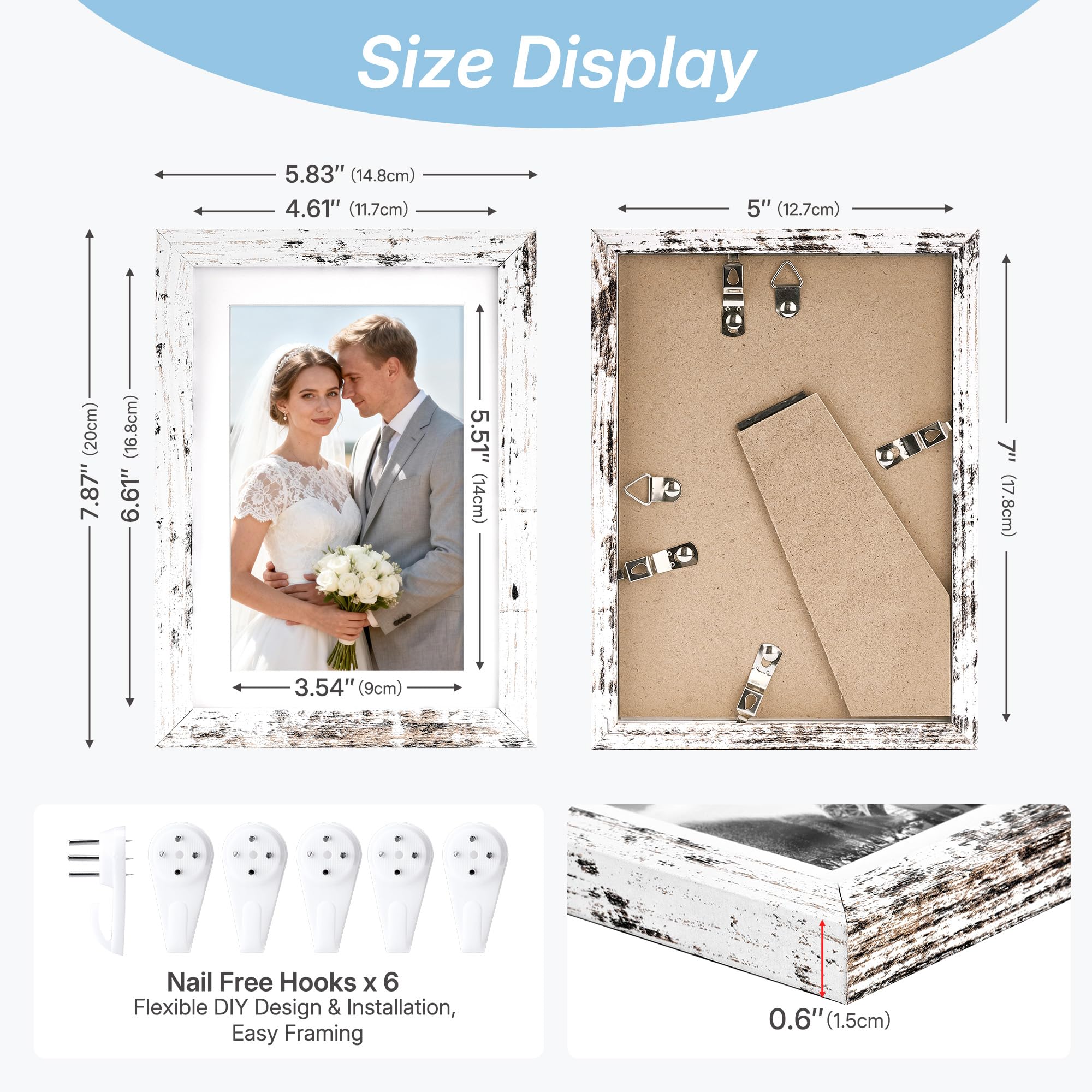 HOUSE DAY distressed white 5x7 frame on tabletop, vertical orientation for portraits