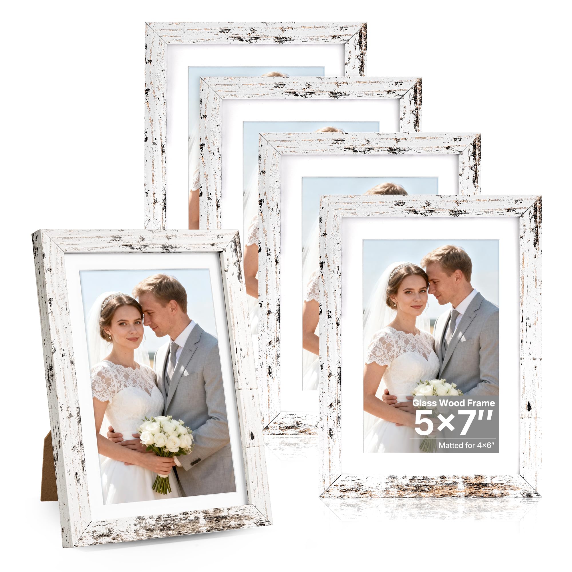 HOUSE DAY distressed white 5x7 frame on wall with real glass protects memories