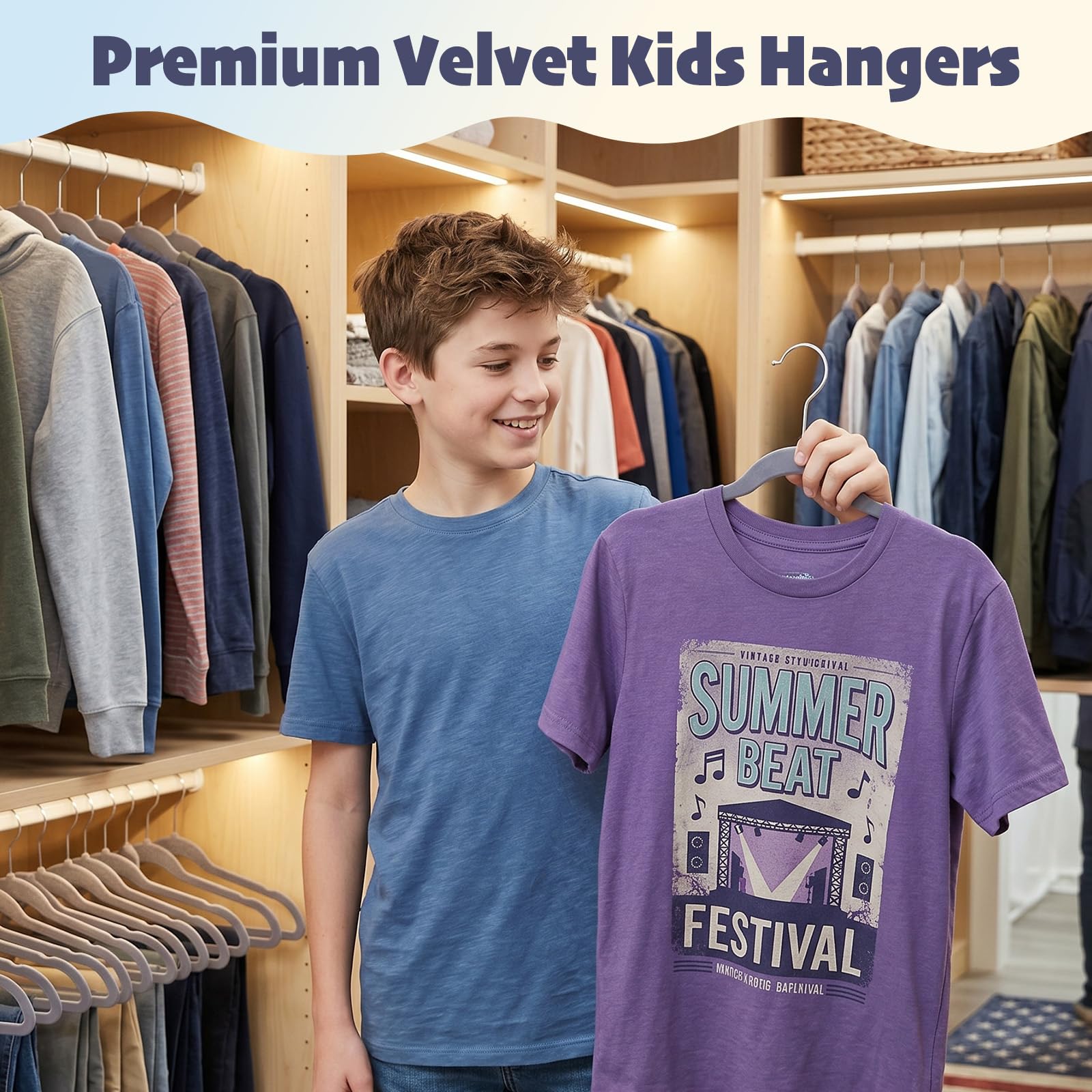 HOUSE DAY durable ABS-core kids hangers with velvet coating for heavier outfits