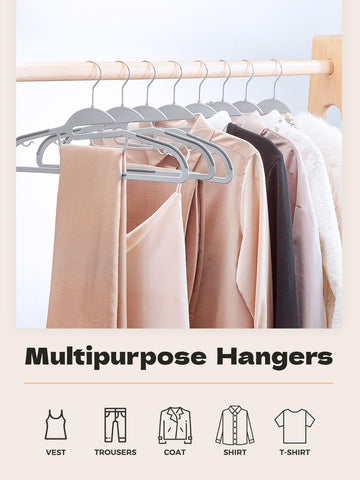 HOUSE DAY grey plastic hanger with non-slip shoulders holds garments securely.