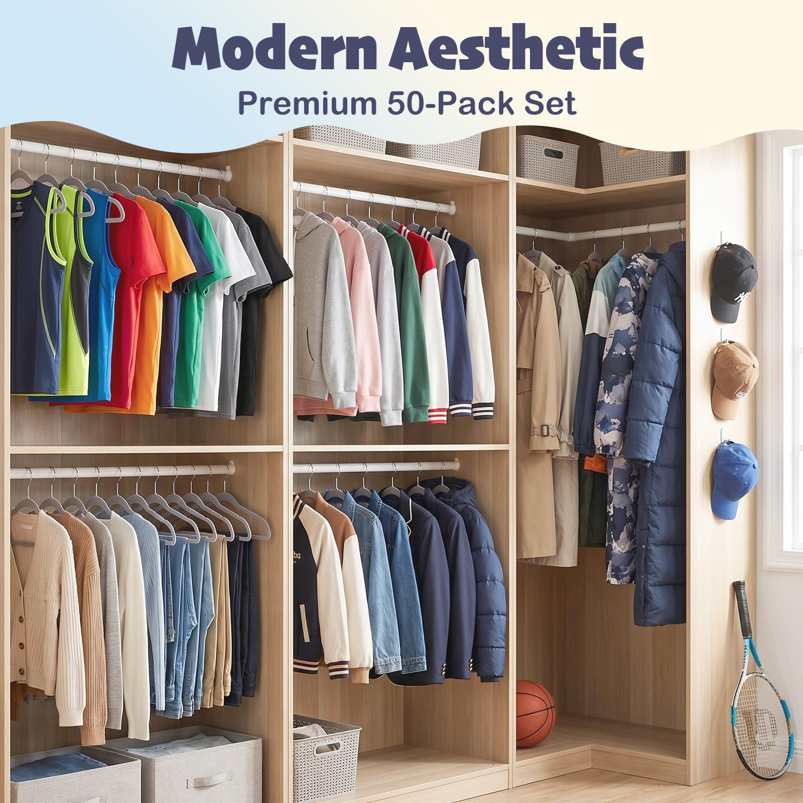 HOUSE DAY grey velvet kid hangers enhance closet organization and access