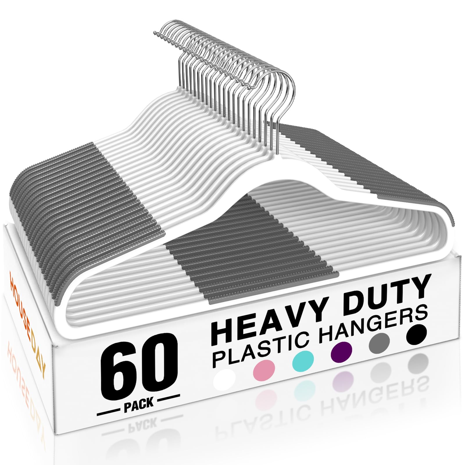 House Day heavy duty hanger with 360-degree hook holds coats securely.