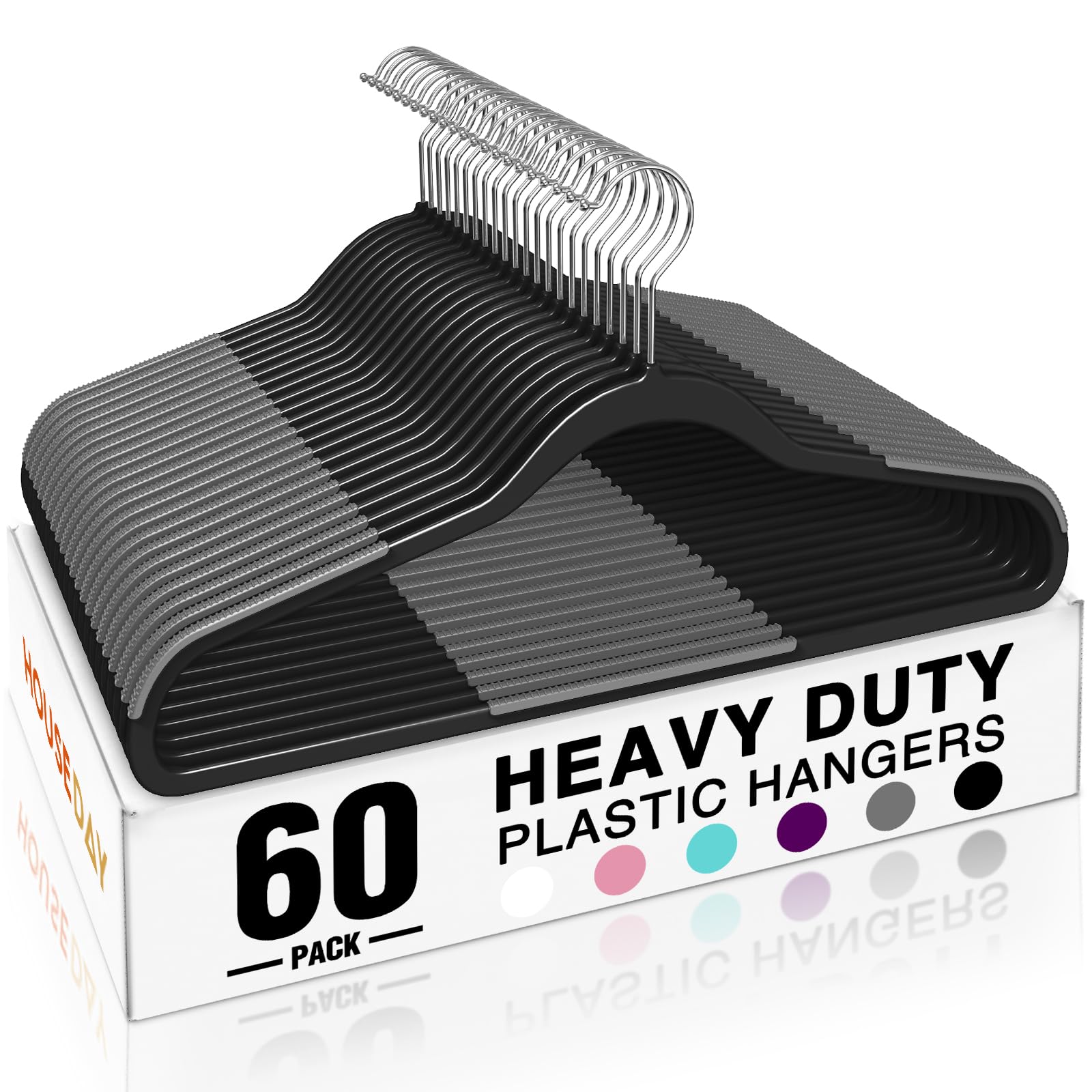 HOUSE DAY heavy-duty plastic hanger in a 60-pack for sturdy garment support