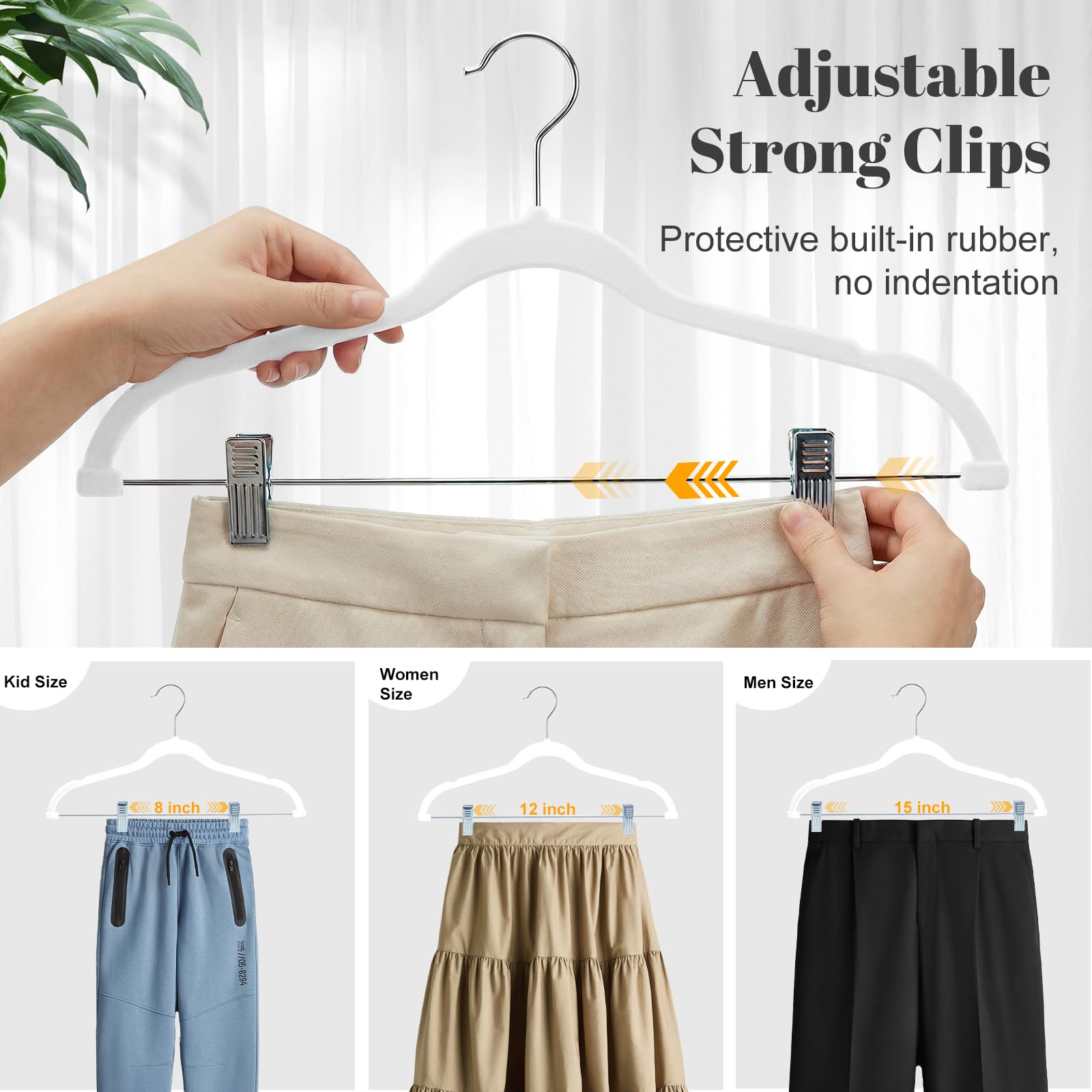 HOUSE DAY heavy-duty velvet clip hangers securely hold heavier garments without marks.