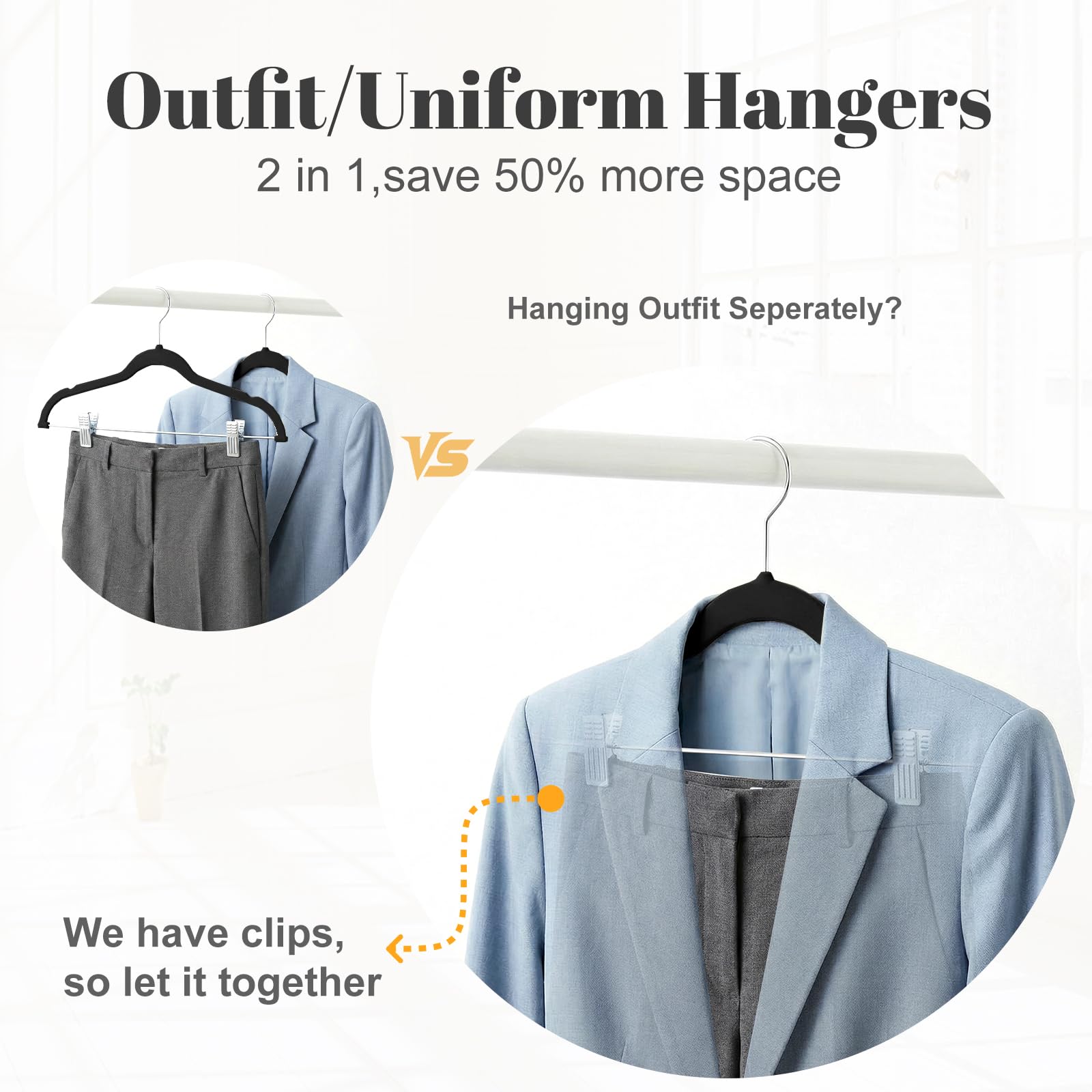 HOUSE DAY heavy-duty velvet hangers support heavier garments without warping.