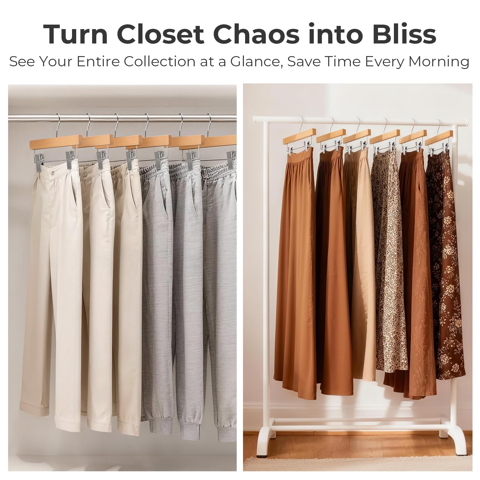 House Day heavy-duty wooden hanger supports jeans and trousers.