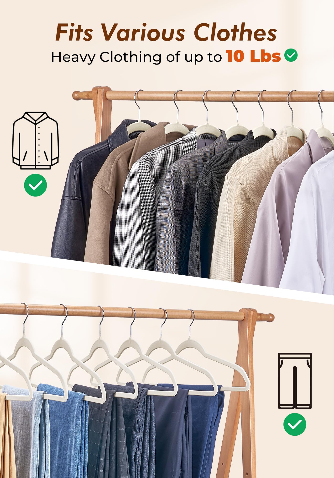 House Day Ivory Velvet Hangers rounded edges protect fabrics.