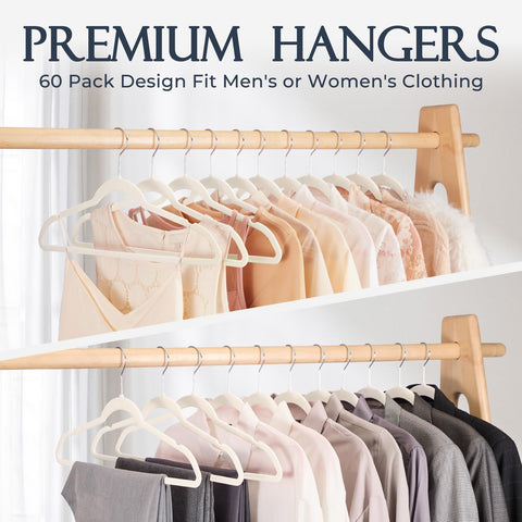 HOUSE DAY Ivory Velvet Hangers keep shirts and jeans neatly arranged.