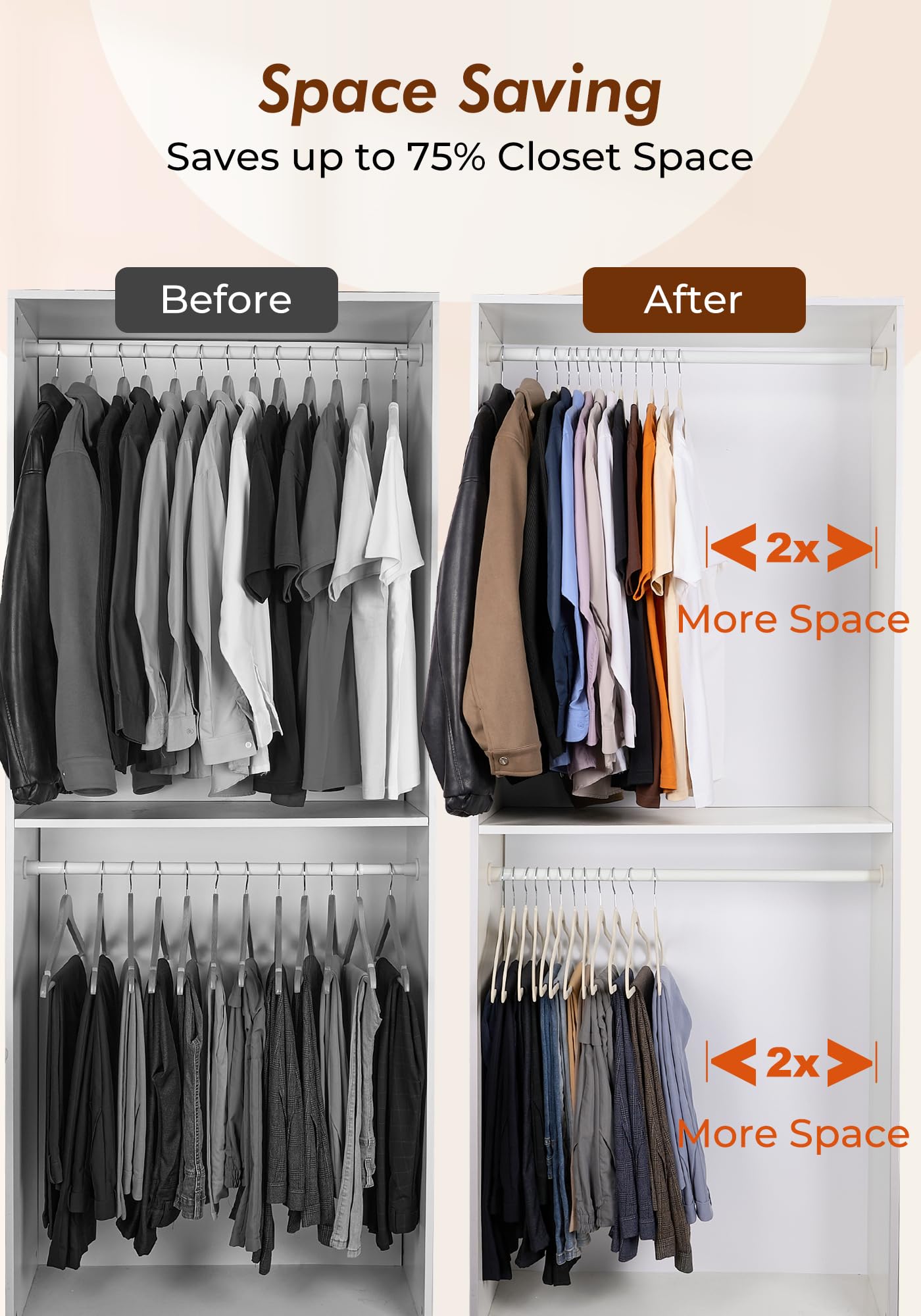 House Day Ivory Velvet Hangers space-saving design frees closet space.