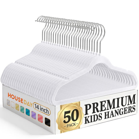 HOUSE DAY kids velvet hangers front view show slim durable 14-inch profile