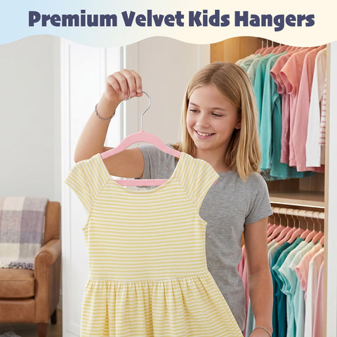 House Day non-slip velvet hangers keep kids' outfits secure and tidy
