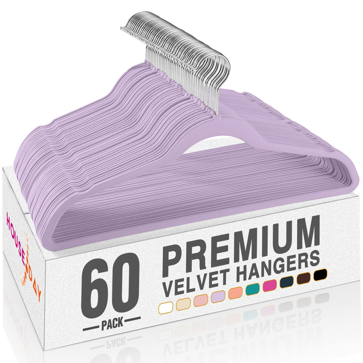 House Day Lt-Purple Velvet Hangers close-up shows soft flocked surface protects garments.