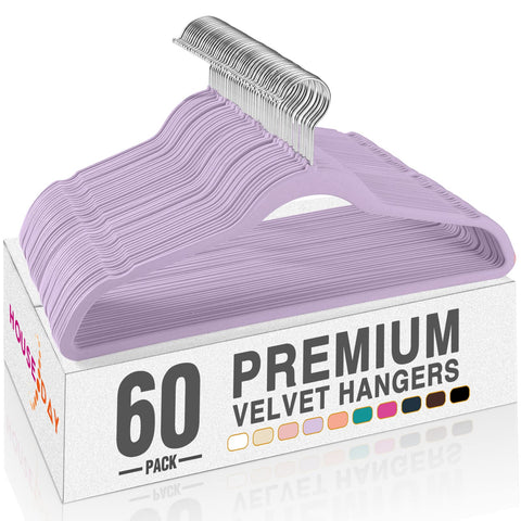 House Day Lt-Purple Velvet Hangers close-up shows soft flocked surface protects garments.