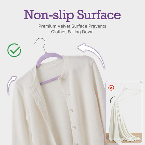 House Day Lt-Purple Velvet Hangers non-slip shoulder detail prevents slipping.