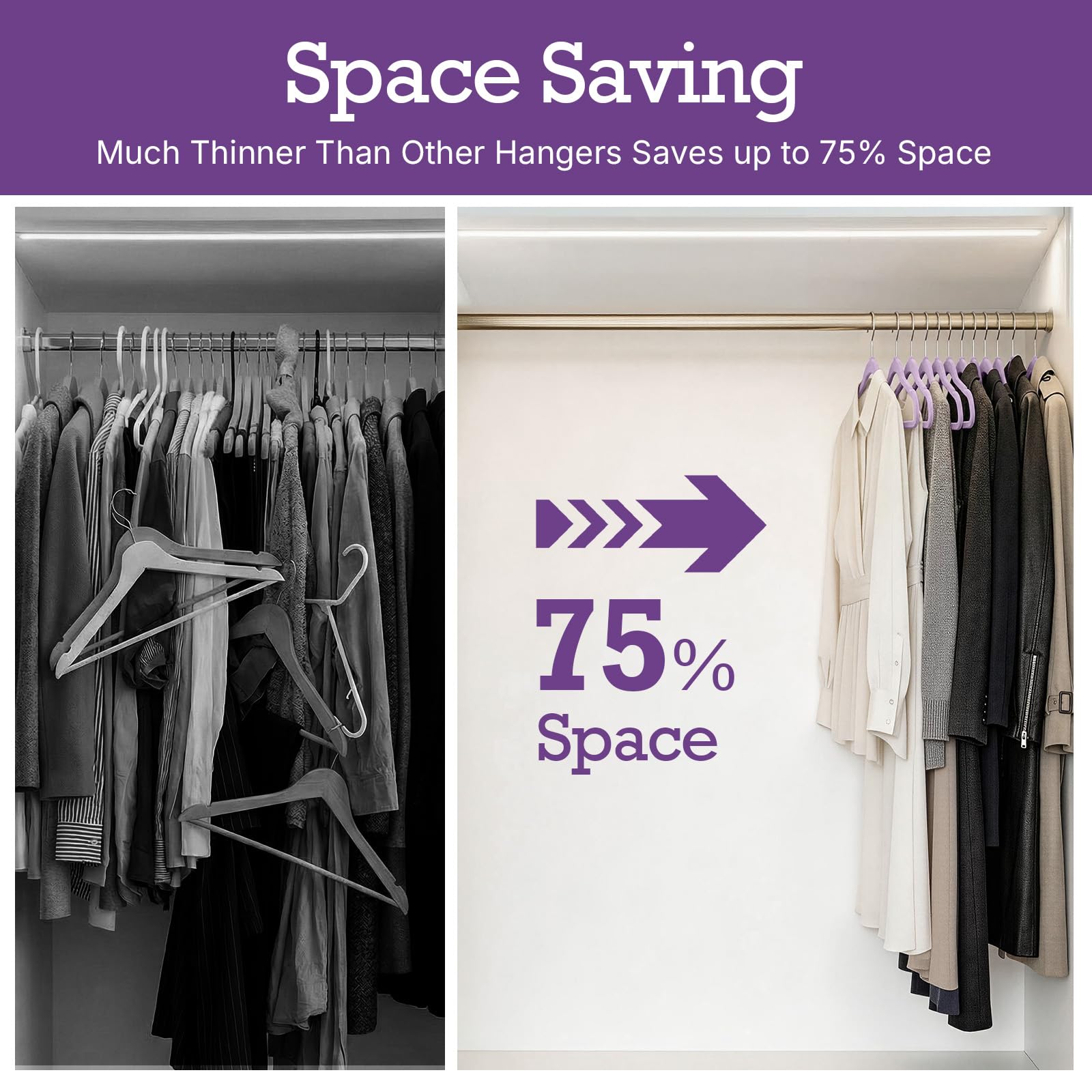 House Day Lt-Purple Velvet Hangers slim profile saves closet space.