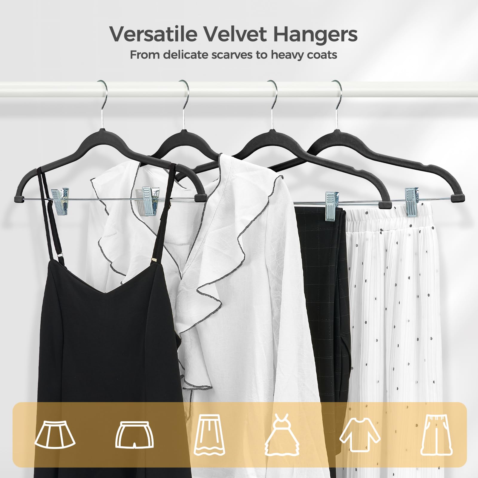 HOUSE DAY adjustable clips glide smoothly to protect delicate waistbands.
