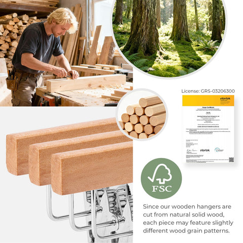 House Day natural wood finish on pants hanger with smooth surface.