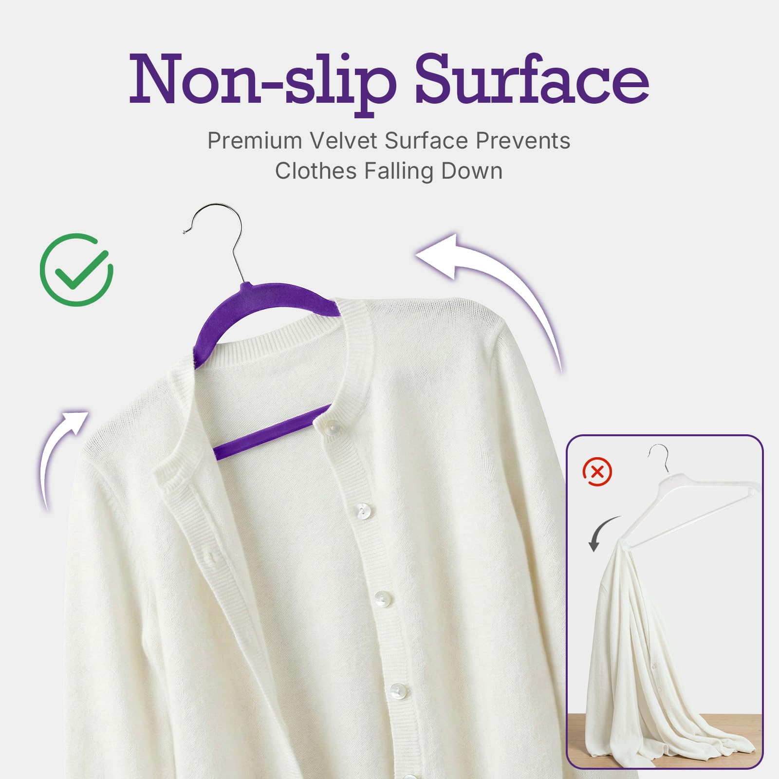 House Day Noble-Purple velvet hangers demonstrate sturdy load capacity for heavier coats