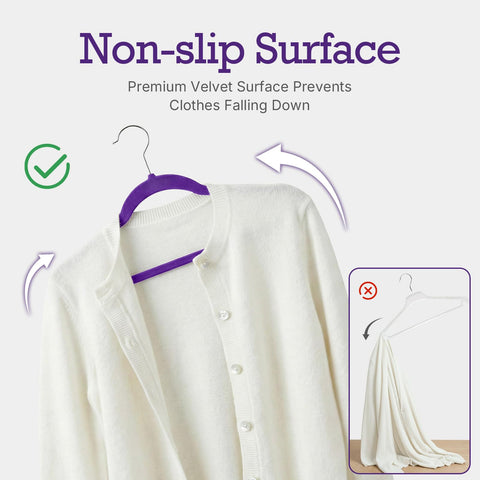 House Day Noble-Purple velvet hangers demonstrate sturdy load capacity for heavier coats